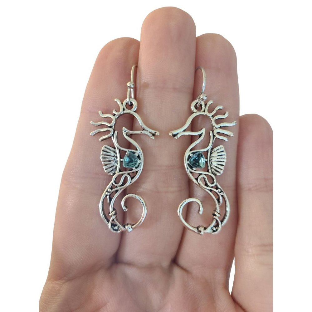 Unique Silver Seahorse Dangle Earrings Gift Beach Ocean Animal